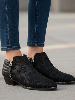 Senso ankle Boots Booties Biker Moto Snakeskin Embossed Black Whimsigoth Punk